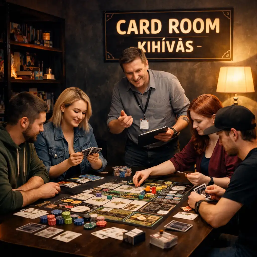 Card Room kihívás csoportos játékkal és moderátorral